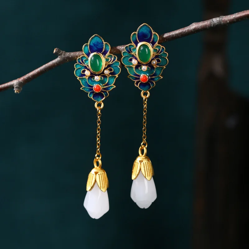 Enamel Ethnic Chinese Vintage Dangle Drop Flower Bud Stud Earrings For Women Exquisite Niche Earring Jewelry
Enamel Ethnic Chinese Vintage Dangle Drop Flower Bud Stud Earrings For Women Exquisite Niche Earring Jewelry