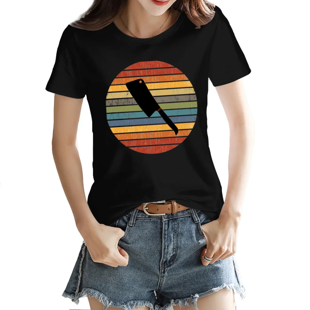 Vintage Retro Meat Cleaver Butcher Knife Icon Fitted Women T-shirt Graphic Black Humor GraphicRound neck Tops Tees European Size
Vintage Retro Meat Cleaver Butcher Knife Icon Fitted Women T-shirt Graphic Black Humor GraphicRound neck Tops Tees European Size