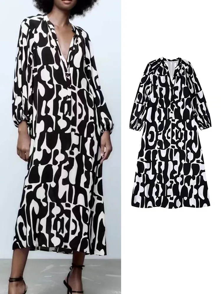 TRAF Elegant 2022 Women Printed Dresses Loose Vintage Deep V-neck Female Long Sleeve Mid-Calf Dresses Soft Vestidos
TRAF Elegant 2022 Women Printed Dresses Loose Vintage Deep V-neck Female Long Sleeve Mid-Calf Dresses Soft Vestidos