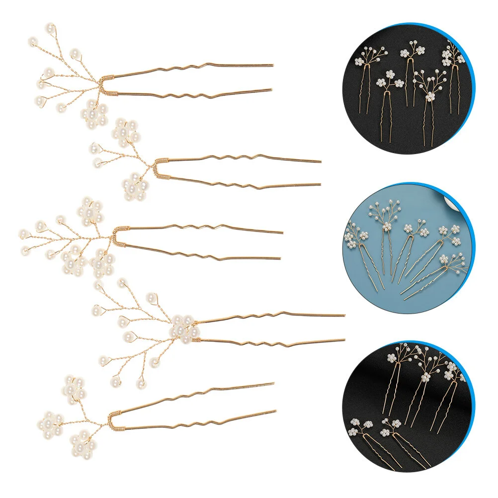 

5 Pcs Flower Hair Accessories Bride Piece Wedding Pearls Pin Headdress Flowers Hairpins Zinc Alloy Headpiece Headpieces