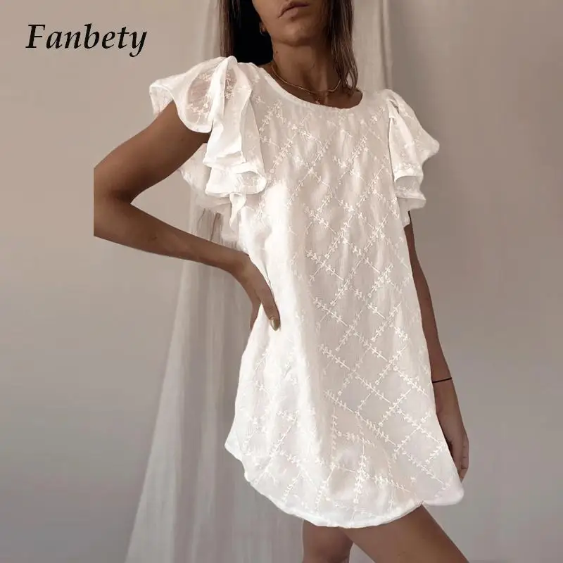 Женское свободное платье с коротким рукавом, повседневное однотонное белое жаккардовое платье-пуловер с круглым вырезом и оборками, лето ...
Женское свободное платье с коротким рукавом, повседневное однотонное белое жаккардовое платье-пуловер с круглым вырезом и оборками, лето ...