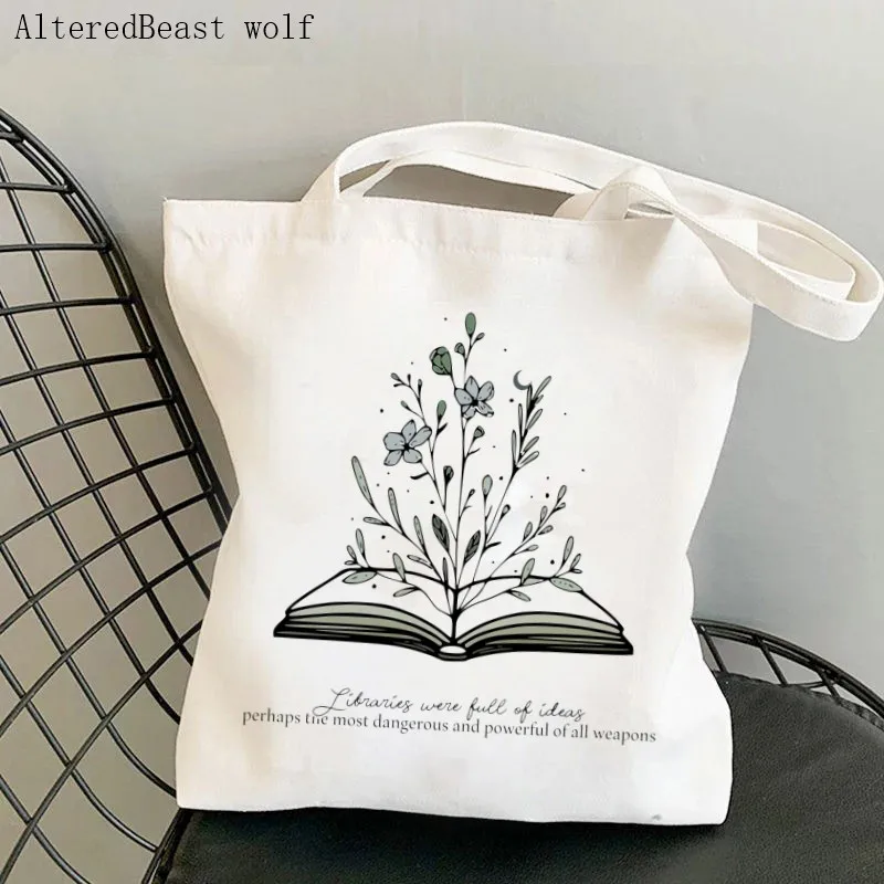 

Women Shopper bag Throne of Glass Library art Bag Harajuku Shopping Canvas Shopper Bag girl handbag Tote Shoulder Lady Bag