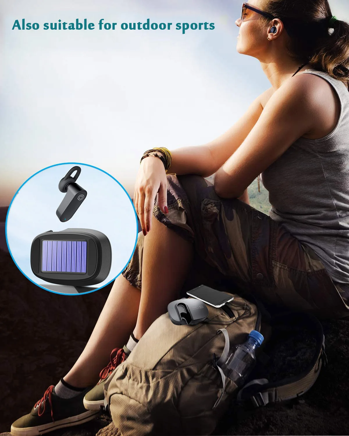 Беспроводные мини-наушники на солнечных батареях с технологией Bluetooth, стереозвуком, зарядным ящиком, шумоподавлением и микрофоном, водонепроницаемые для автомобильных и спортивных мероприятий.