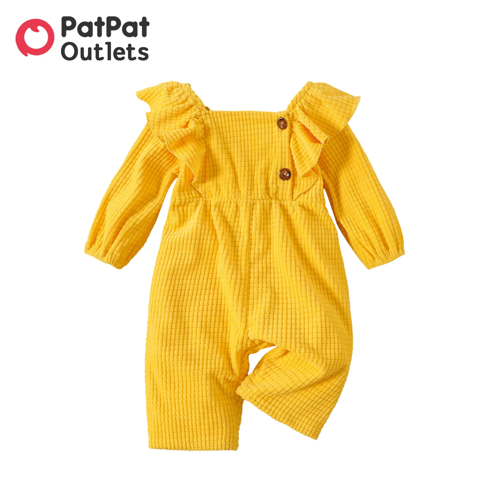 

PatPat Newborn Baby Girl Clothes New Born Romper Babies Costume Birth Jumpsuits Long-sleeve Yellow Textured Ruffle Outfit