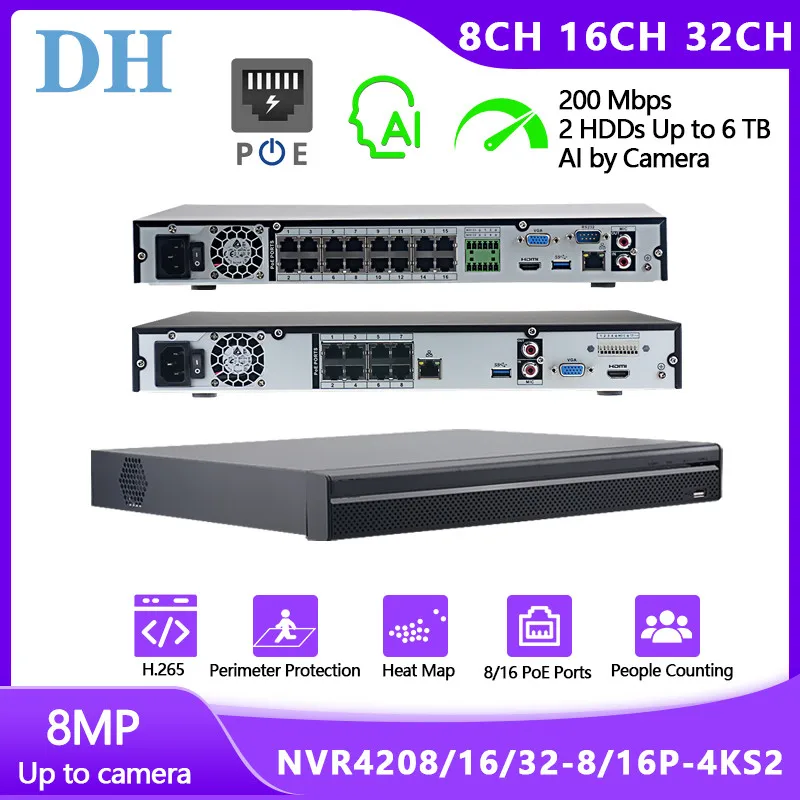 Сетевой видеорегистратор DAHUA AI NVR NVR4208/16/32-8/16P-4KS2/L, сетевой видеорегистратор POE для систем видеонаблюдения, IP-камеры, PTZ, системы безопасности
Сетевой видеорегистратор DAHUA AI NVR NVR4208/16/32-8/16P-4KS2/L, сетевой видеорегистратор POE для систем видеонаблюдения, IP-камеры, PTZ, системы безопасности