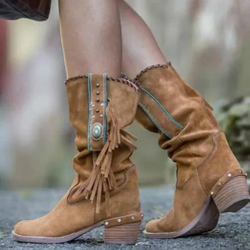 Ladies Mid-tube Calfskin Boots Ladies Flat High Heels Retro Mid-tube High Heels Winter and Autumn Pull-on Fashion Women Boots 
Ladies Mid-tube Calfskin Boots Ladies Flat High Heels Retro Mid-tube High Heels Winter and Autumn Pull-on Fashion Women Boots