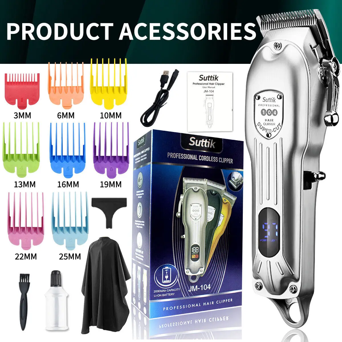 Hair Clippers Cordless Trimmer Rechargeable Hair Clippers Cutting Beard for Men JM104 Silver
Hair Clippers Cordless Trimmer Rechargeable Hair Clippers Cutting Beard for Men JM104 Silver