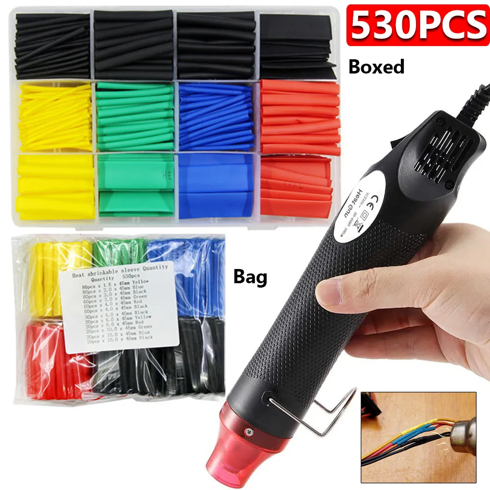 127-530PCS PVC Heat Shrink Tube 2:1 Shrinkable Wire Cable Connect Cover Protection Shrinking Wrap Tubing with 300W Hot Air Gun
127-530PCS PVC Heat Shrink Tube 2:1 Shrinkable Wire Cable Connect Cover Protection Shrinking Wrap Tubing with 300W Hot Air Gun