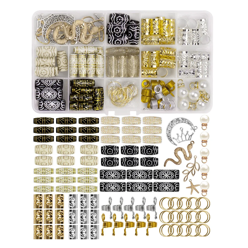 118pcs Dreadlocks Beads Dread Locks Hair Cuffs Beard Tube Beads Hair Coils Rings Pearl Pendants for Braids Hair Clip Decoration
118pcs Dreadlocks Beads Dread Locks Hair Cuffs Beard Tube Beads Hair Coils Rings Pearl Pendants for Braids Hair Clip Decoration