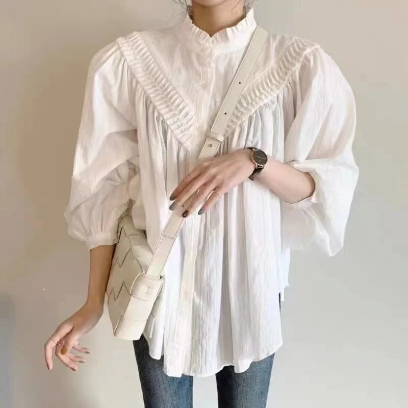 Fashion Blouse 2022 Korean Loose Pleated Embroidered Shirt Design Feeling Pleated Embroidered Goddess Style Personalized Shirt
Fashion Blouse 2022 Korean Loose Pleated Embroidered Shirt Design Feeling Pleated Embroidered Goddess Style Personalized Shirt