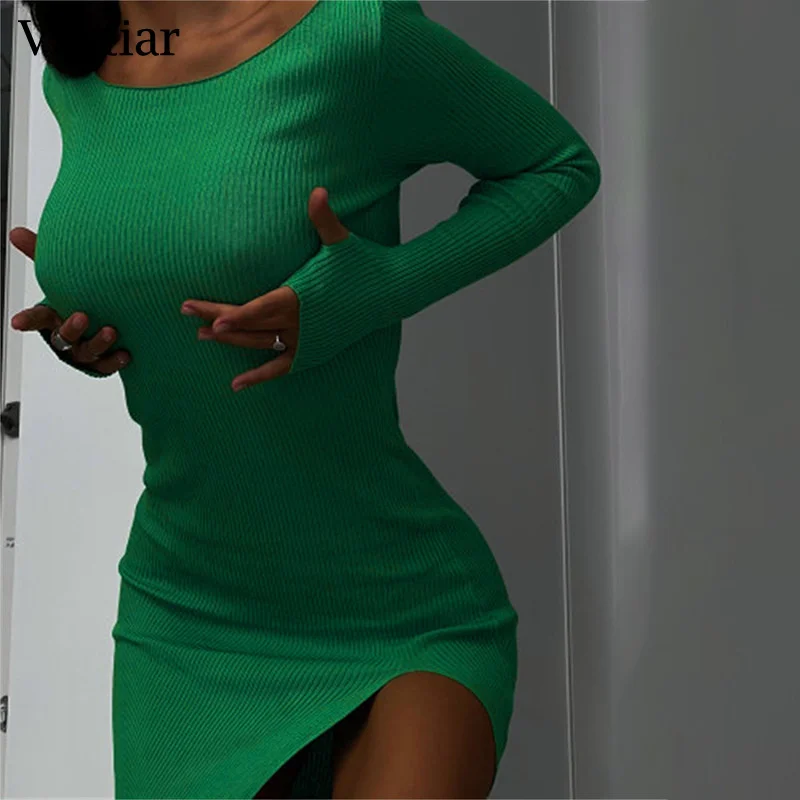 Vsstiar Woman Dress Green Long Sleeve Rib Knitted Bodycon Midi Sexy Backless Slit Casual Autumn Winter Vestidos Elegant
Vsstiar Woman Dress Green Long Sleeve Rib Knitted Bodycon Midi Sexy Backless Slit Casual Autumn Winter Vestidos Elegant