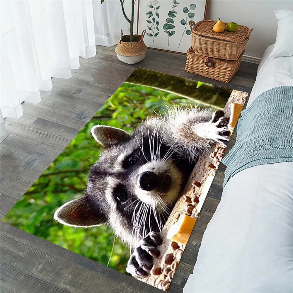 

CLOOCL Animals Rugs Cute Raccoon Flannel Carpets for Living Room Area Rug Anti Slip Kitchen Mat Home Deco Dropshipping