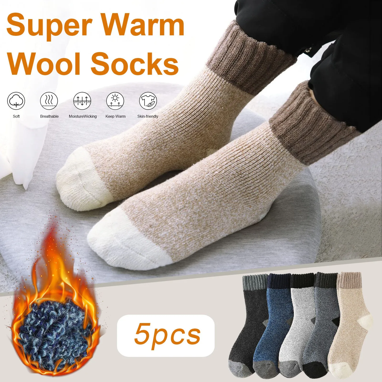 

Носки до бедра с узлом, носки для мужчин, утепленные осенние и женские зимние носки, 5 пар носков