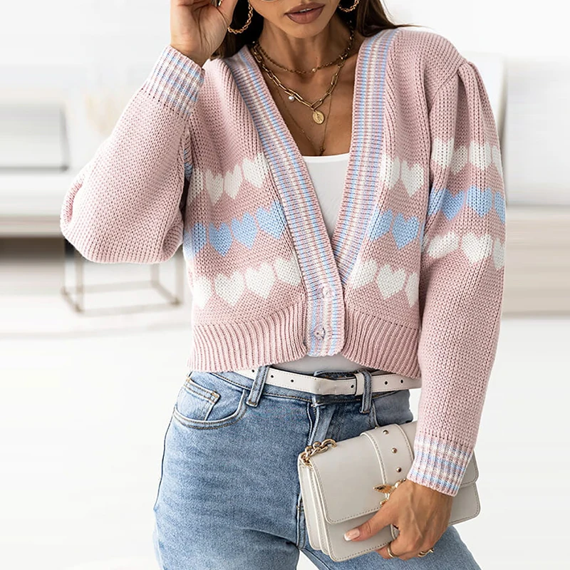 Women Fashion Button Front Heart Pattern Cardigan Spring Autumn Fashion Knitted Tops
Women Fashion Button Front Heart Pattern Cardigan Spring Autumn Fashion Knitted Tops