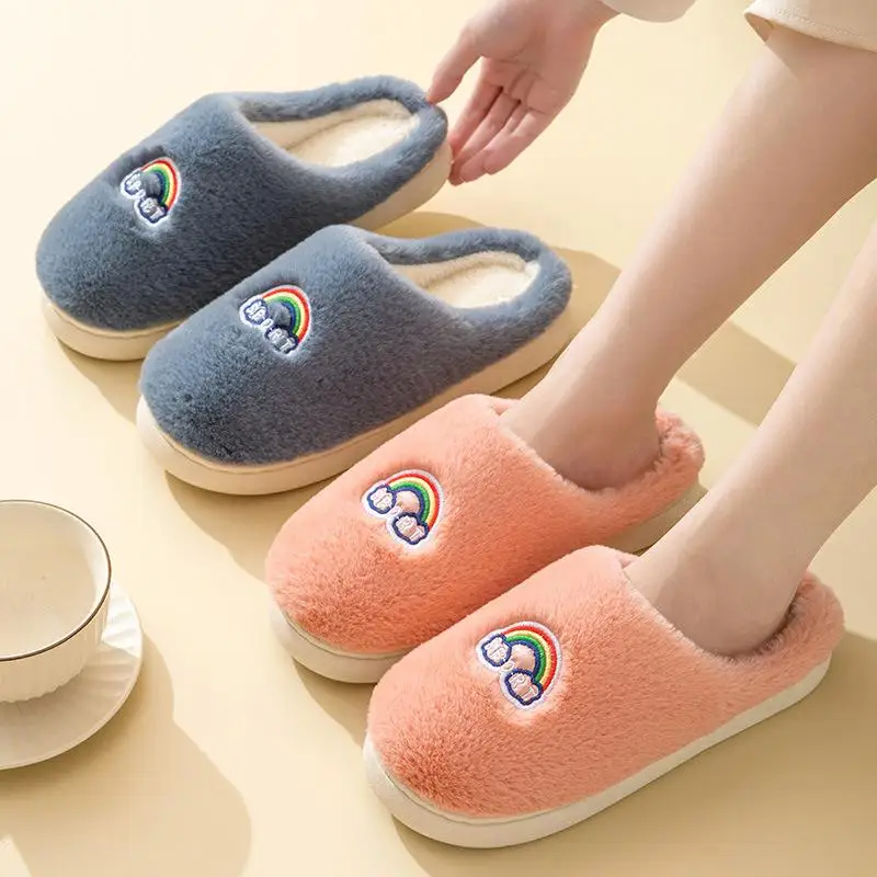 Kawaii Rainbow Embroidered Slippers Warm Slip On Plush Shoes Couple Indoor Home Slippers Winter Floor Shoes
Kawaii Rainbow Embroidered Slippers Warm Slip On Plush Shoes Couple Indoor Home Slippers Winter Floor Shoes