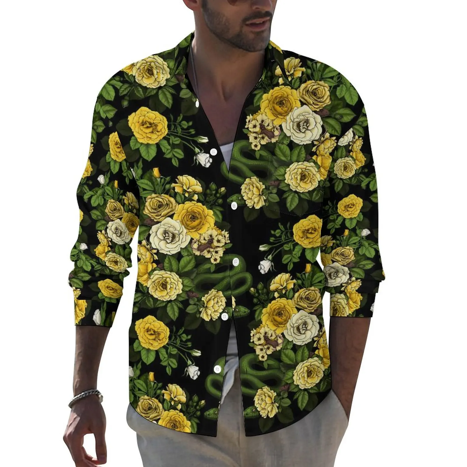 Rose Print Funny Casual Shirt Male Yellow and Green Shirt Spring Trending Blouses Long Sleeve Design Oversize Tops 
Rose Print Funny Casual Shirt Male Yellow and Green Shirt Spring Trending Blouses Long Sleeve Design Oversize Tops