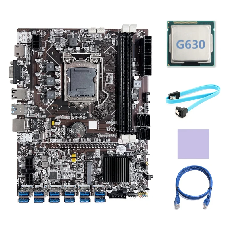 Материнская плата B75 ETH для майнинга, материнская плата 12 PCIE на USB LGA1155 с процессором G630 + кабель SATA + сетевой кабель RJ45 + термоподушка
Материнская плата B75 ETH для майнинга, материнская плата 12 PCIE на USB LGA1155 с процессором G630 + кабель SATA + сетевой кабель RJ45 + термоподушка