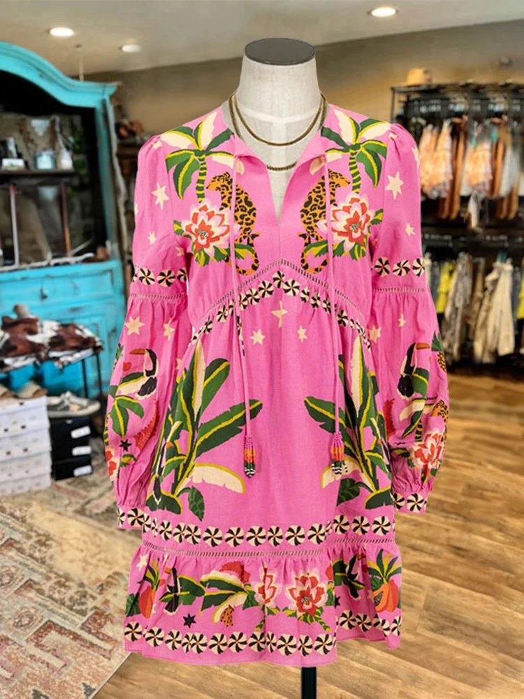 Cute Animal Graphic Print V-Neck Dress Women's Chiffon Dresses Boho Mid-Length Skirt Casual Leopard And Flower Loose Beachwear
Cute Animal Graphic Print V-Neck Dress Women's Chiffon Dresses Boho Mid-Length Skirt Casual Leopard And Flower Loose Beachwear