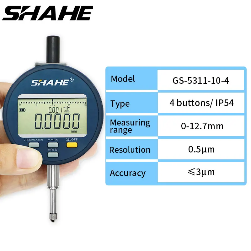 SHAHE Electronic Indicator Gauge IP54 Digital Indicator 0-12.7/25.4/50.8 mm Resolution 0.5μm Indicator Measuring Tool
SHAHE Electronic Indicator Gauge IP54 Digital Indicator 0-12.7/25.4/50.8 mm Resolution 0.5μm Indicator Measuring Tool
