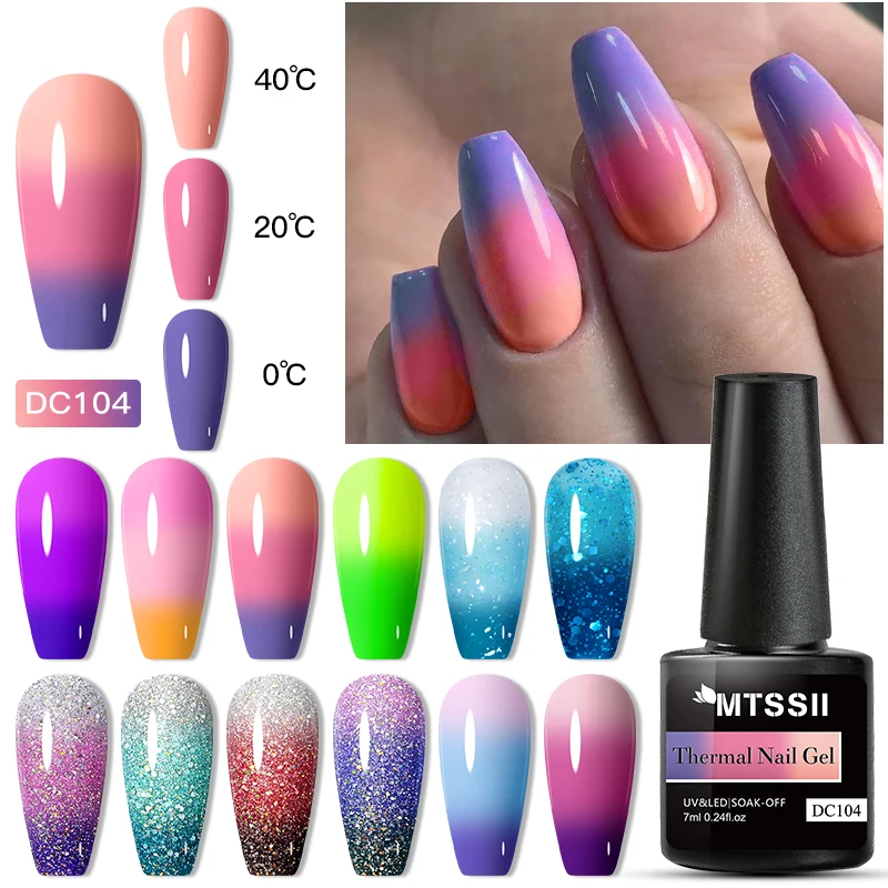 

Mtssii 7ml Thermal Gel Nail Polish 3 Layers Temperature Color Changing Glitter Gel Semi-Permanant Varnish Soak Off UV Manicure