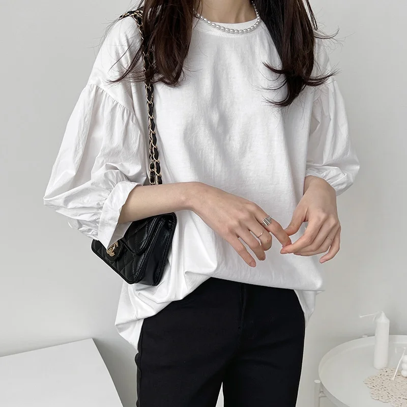 SuperAen 2022 Summer Cotton O Neck All Match T-shirt Solid Lantern Sleeve Women's Blouse
SuperAen 2022 Summer Cotton O Neck All Match T-shirt Solid Lantern Sleeve Women's Blouse