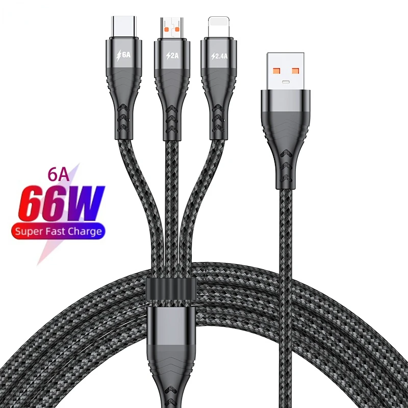 66W 3 In1 USB Cable for iPhone 13 12 11 Pro max 6A Super Fast Charging Cable for Huawei P40 Samsung S20 Xiaomi Micro USB Wire
66W 3 In1 USB Cable for iPhone 13 12 11 Pro max 6A Super Fast Charging Cable for Huawei P40 Samsung S20 Xiaomi Micro USB Wire