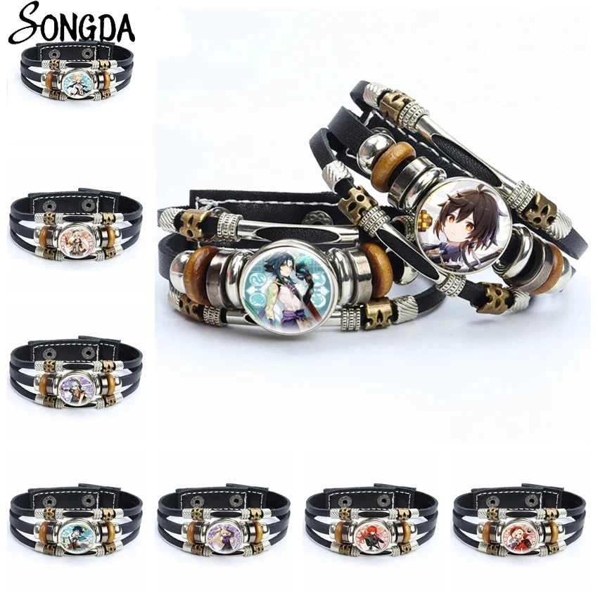 Game Genshin Impact Leather Bracelets Diluc Klee Venti Keqing Zhongli Cartoon Figures Glass Snap Buttons Anime Men Women Jewelry 
Game Genshin Impact Leather Bracelets Diluc Klee Venti Keqing Zhongli Cartoon Figures Glass Snap Buttons Anime Men Women Jewelry
