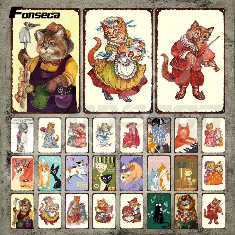 Cartoon Cats Vintage Plaque Gardener Cat and The Violin Cat Metal Signs Tin Signs Cute Animals Retro Metal Plate for Home Decor 
Cartoon Cats Vintage Plaque Gardener Cat and The Violin Cat Metal Signs Tin Signs Cute Animals Retro Metal Plate for Home Decor