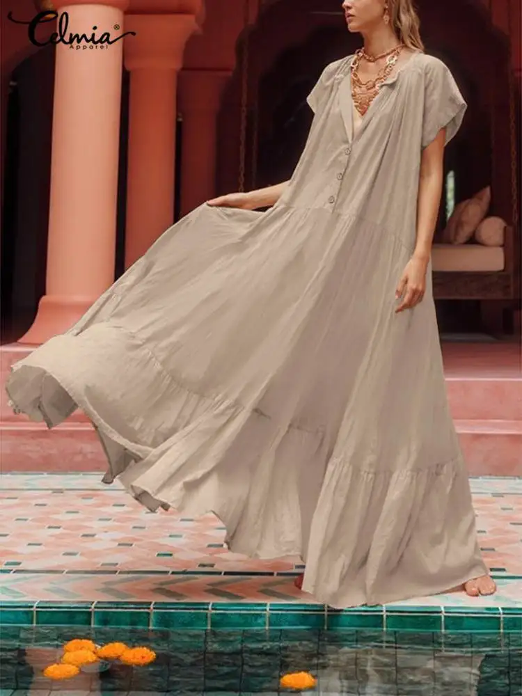 Celmia Casual Loose A-line Sundress Holiday Solid Elegant O Neck Vestidos Summer Short Sleeve Women 2023 Party Long Dress Robe
Celmia Casual Loose A-line Sundress Holiday Solid Elegant O Neck Vestidos Summer Short Sleeve Women 2023 Party Long Dress Robe