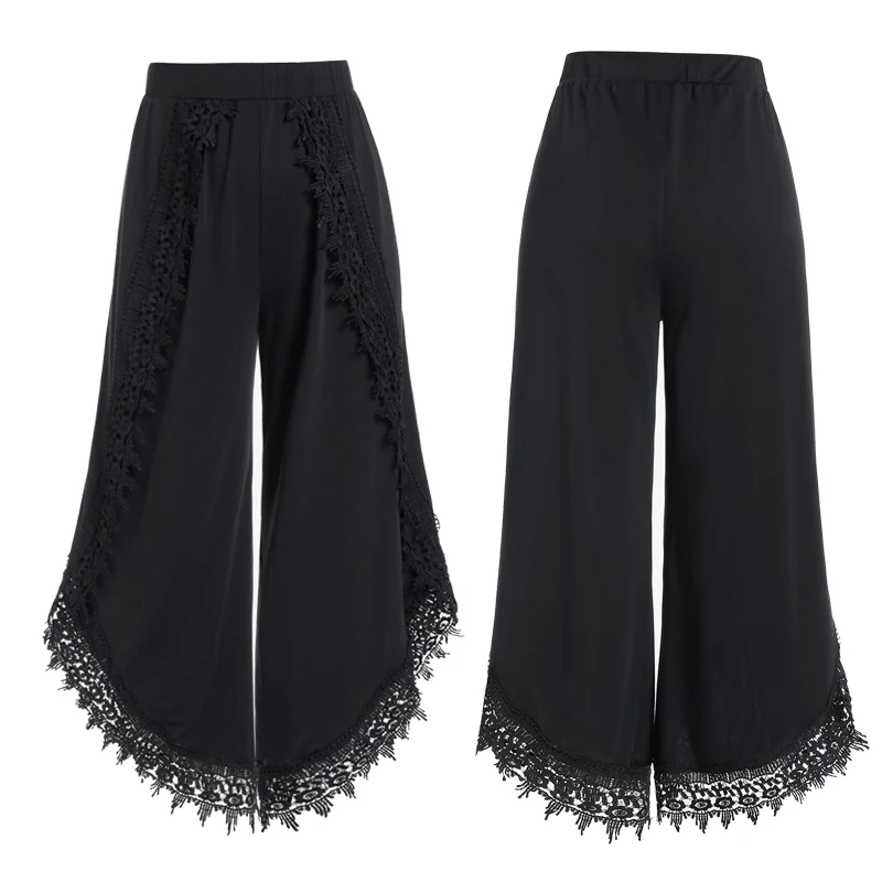 XXXXL Lace Panel Wide Leg Bell Bottom Pants For Women 2022 New Elastic Waist Pull On Pant Black Loose Trousers
XXXXL Lace Panel Wide Leg Bell Bottom Pants For Women 2022 New Elastic Waist Pull On Pant Black Loose Trousers