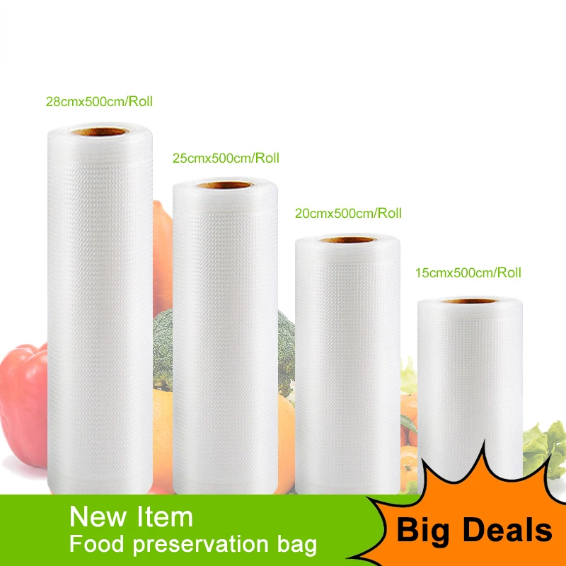 Vacuum Sealer Vacuum Bags Storage Bags for Food Fresh Long Keeping 15+20+25+28cm*500cm Rolls/Lot Bags Vacuum Packer Bags
Vacuum Sealer Vacuum Bags Storage Bags for Food Fresh Long Keeping 15+20+25+28cm*500cm Rolls/Lot Bags Vacuum Packer Bags