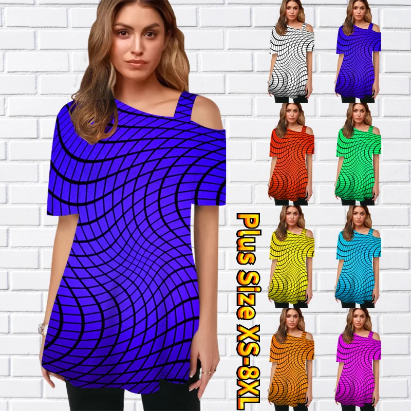 2022 New Oblique Shoulder Short Sleeve Fashion Casual T Shirt Summer Women 3D Abstract Print Tops Everyday Street Pullover Tee
2022 New Oblique Shoulder Short Sleeve Fashion Casual T Shirt Summer Women 3D Abstract Print Tops Everyday Street Pullover Tee