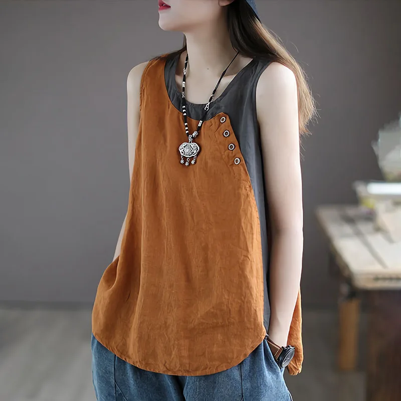 New Loose Camisole Women Cotton Linen 2022 Summer Women's Sleeveless Thin Asymmetric Top Button Decorative Patchwork Tank Top
New Loose Camisole Women Cotton Linen 2022 Summer Women's Sleeveless Thin Asymmetric Top Button Decorative Patchwork Tank Top