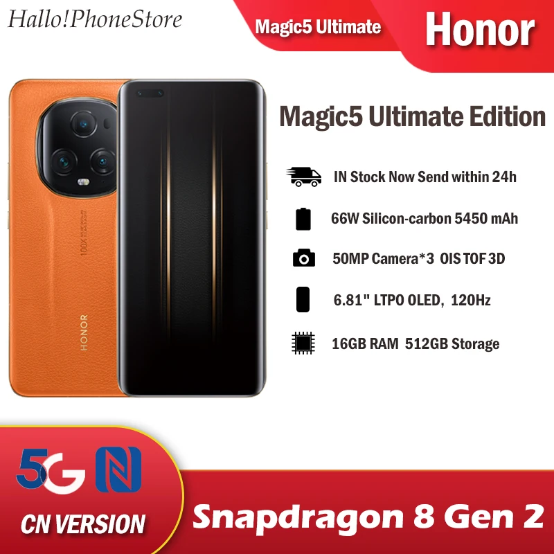 

Original Honor Magic5 Ultimate 5G Smartphone Snapdragon 8 Gen 2 66W 5450mAh MagicOS 7.1 6.81" LTPOOLED 120HZ 50MP Camera NFC