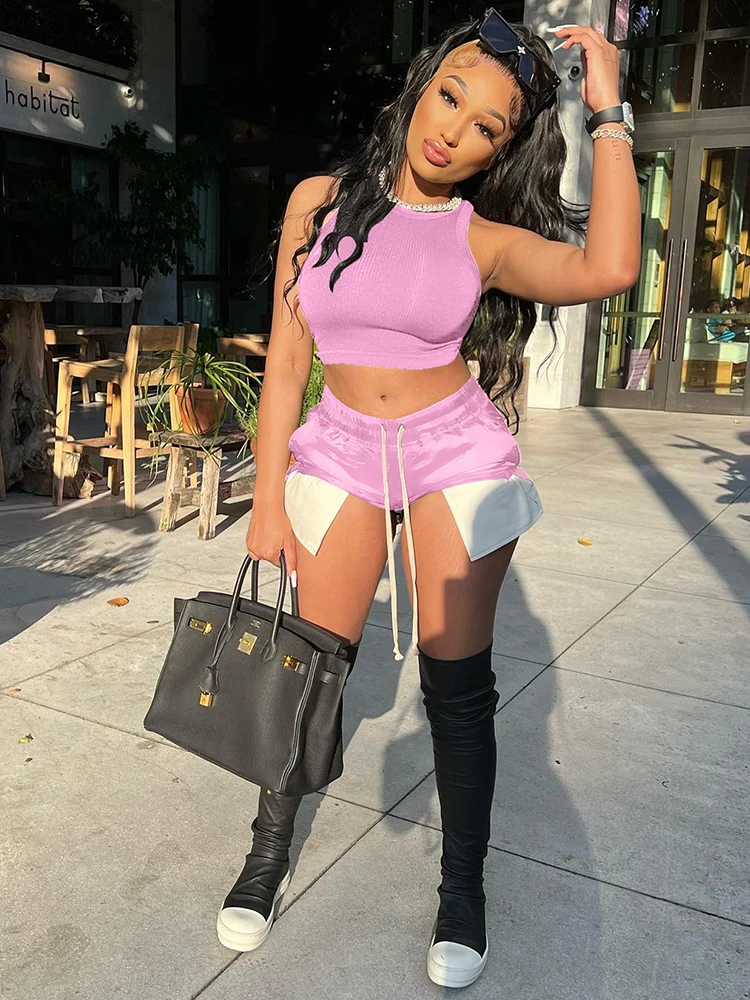 Black Pink Two Piece Workout Sets Female Tracksuit 2022 Sleeveless Bandage Tank Tops+drawstring Waist Biker Short Going Out Suit
Black Pink Two Piece Workout Sets Female Tracksuit 2022 Sleeveless Bandage Tank Tops+drawstring Waist Biker Short Going Out Suit