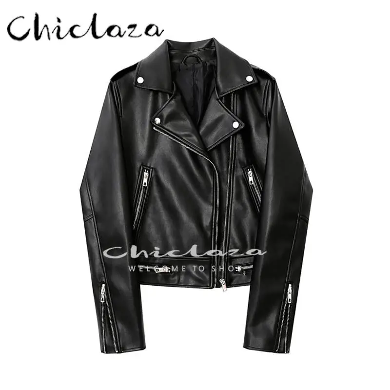 CHICLAZA 2022 Women Spring Autumn Black Faux Leather Jackets Coat Female Turn-Down Zipper Collar Motor Biker Jacket Outerwear
CHICLAZA 2022 Women Spring Autumn Black Faux Leather Jackets Coat Female Turn-Down Zipper Collar Motor Biker Jacket Outerwear