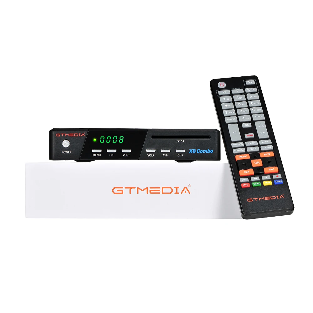Спутниковый ТВ-приемник GTmedia X8 Combo DVB-S S2 S2X T T2 кабель 1080P HD встроенная поддержка Wi-Fi H.265 HD CA карта в наличии в Испании
Спутниковый ТВ-приемник GTmedia X8 Combo DVB-S S2 S2X T T2 кабель 1080P HD встроенная поддержка Wi-Fi H.265 HD CA карта в наличии в Испании