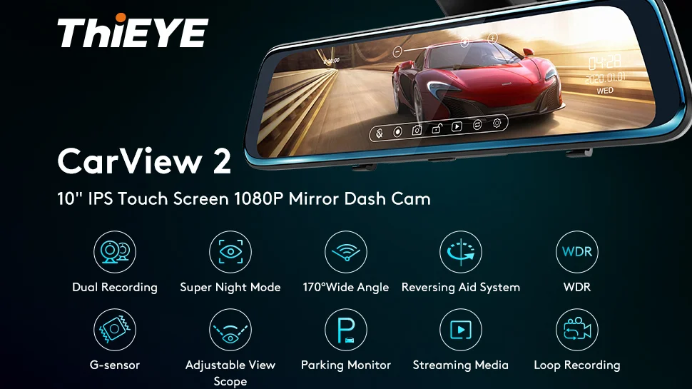 Автомобильная камера ThiEYE CarView 2, двойной объектив Full HD 1080P, зеркало заднего вида 10 дюймов с сенсорным экраном, видеорегистратор, видеокамера
Автомобильная камера ThiEYE CarView 2, двойной объектив Full HD 1080P, зеркало заднего вида 10 дюймов с сенсорным экраном, видеорегистратор, видеокамера
