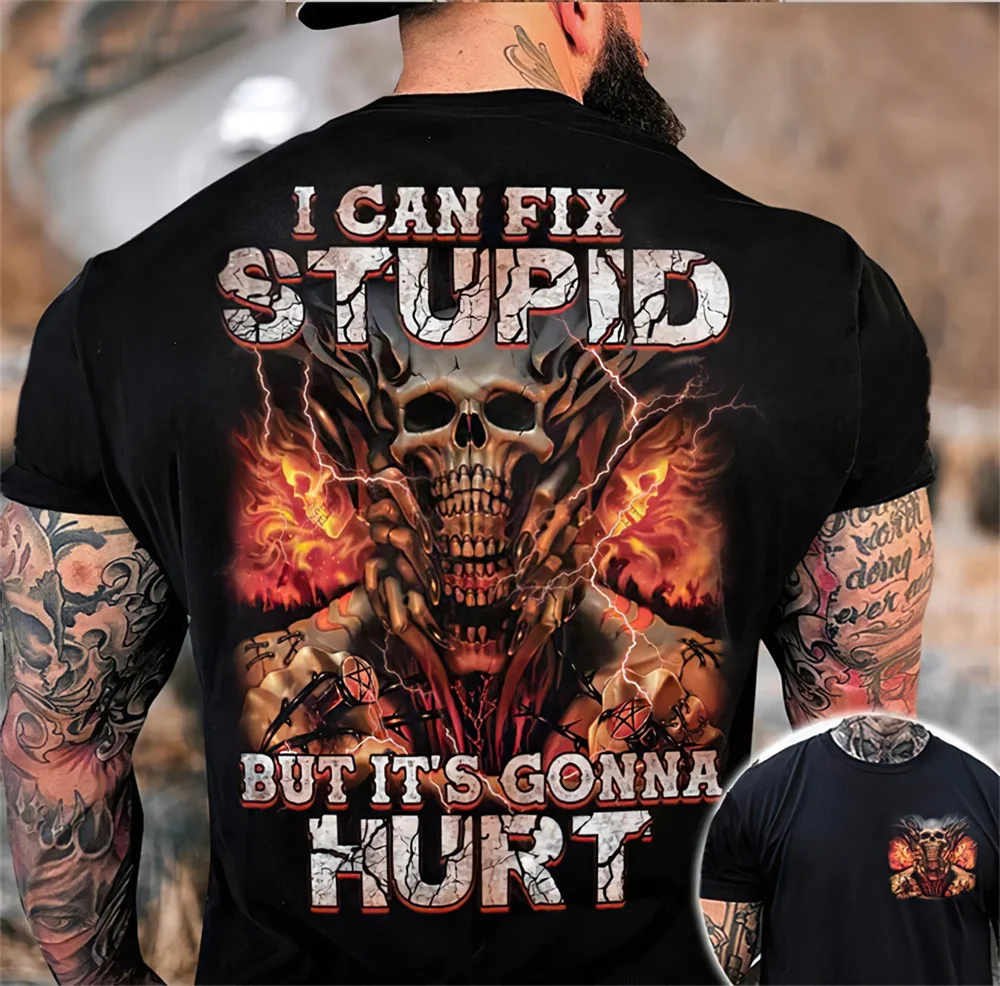 Fashion Skull Print Short Sleeve T-Shirts Retro Letter Pattern O-neck Tops Street Hip Hop Style Men's T Shirt Oversized Pullover
Fashion Skull Print Short Sleeve T-Shirts Retro Letter Pattern O-neck Tops Street Hip Hop Style Men's T Shirt Oversized Pullover