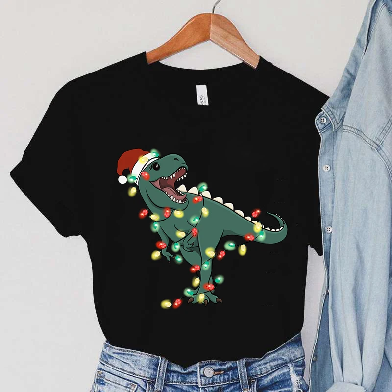 Women Dinosaur Print Lovely Christmas Lights T-shirts Lady Fashion Cute Christmas Hat Tops Short Sleeve Women Clothes Summer 
Women Dinosaur Print Lovely Christmas Lights T-shirts Lady Fashion Cute Christmas Hat Tops Short Sleeve Women Clothes Summer