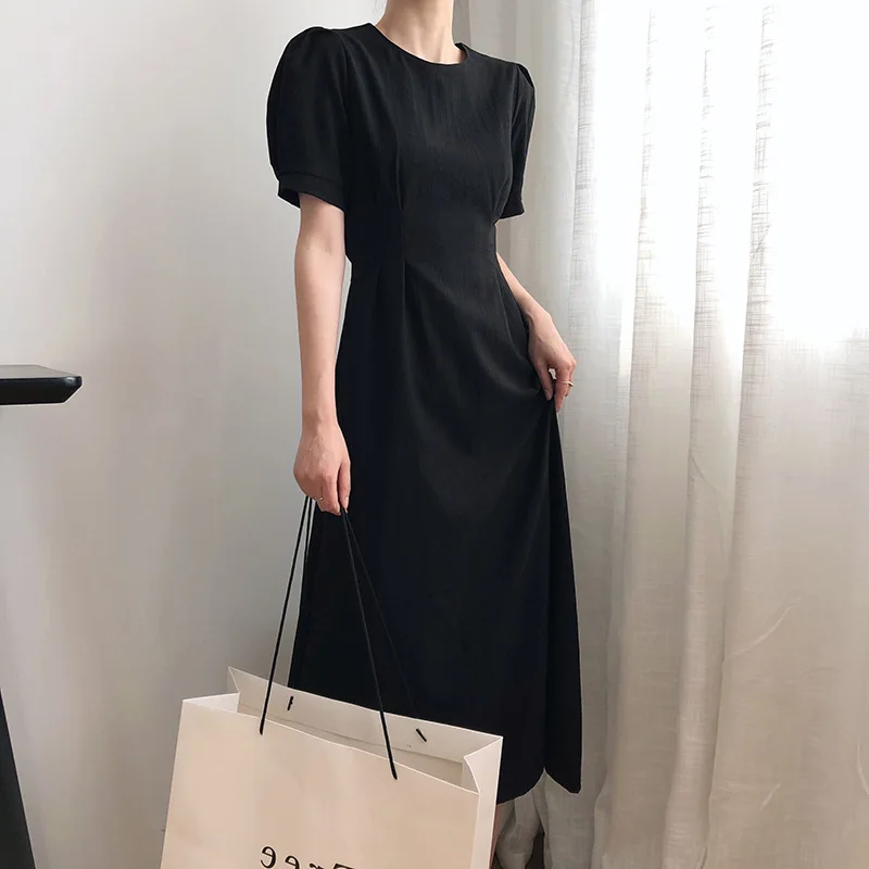 Simple Cotton Black Midi Dress for Women Summer Casual Puff Sleeve Round Neck Skirt 3 Colours
Simple Cotton Black Midi Dress for Women Summer Casual Puff Sleeve Round Neck Skirt 3 Colours
