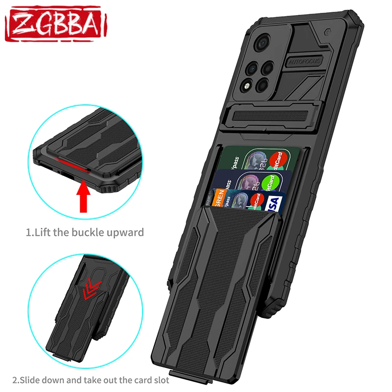 

Shockproof Card Slot Phone Case For Xiaomi Redmi Note 11 10 9 Pro Max 9S Bracket Armor Cover for Redmi Note 11Pro Plus 10Pro 10S