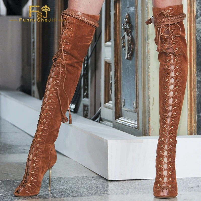 Сапоги выше колена с открытым носком, сапоги на шнуровке, сапоги с кисточками-шпильками, женские сапоги большого размера 15 16
Сапоги выше колена с открытым носком, сапоги на шнуровке, сапоги с кисточками-шпильками, женские сапоги большого размера 15 16