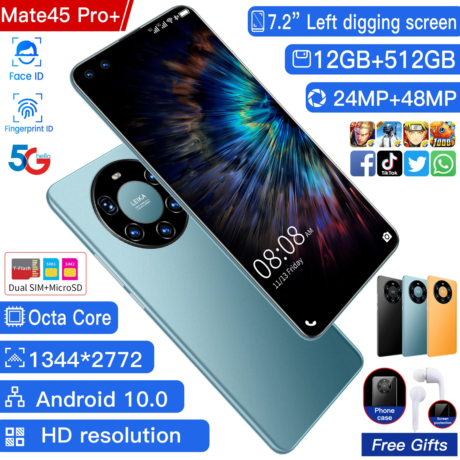 New Mate45 Pro+ 7.2Inch 16+512GB MT6889 Octa Core CPU 24+48MP 6000mAH Smartphone Global Version Fullscreen Unlocked Cellphone
New Mate45 Pro+ 7.2Inch 16+512GB MT6889 Octa Core CPU 24+48MP 6000mAH Smartphone Global Version Fullscreen Unlocked Cellphone