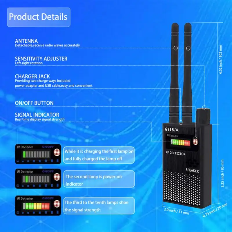 Led Lighting Indication Wireless Signal Detector Anti Eavesdropping Detector Adjustable Knob Multi-function 1mhz-8000mhz Metal
Led Lighting Indication Wireless Signal Detector Anti Eavesdropping Detector Adjustable Knob Multi-function 1mhz-8000mhz Metal