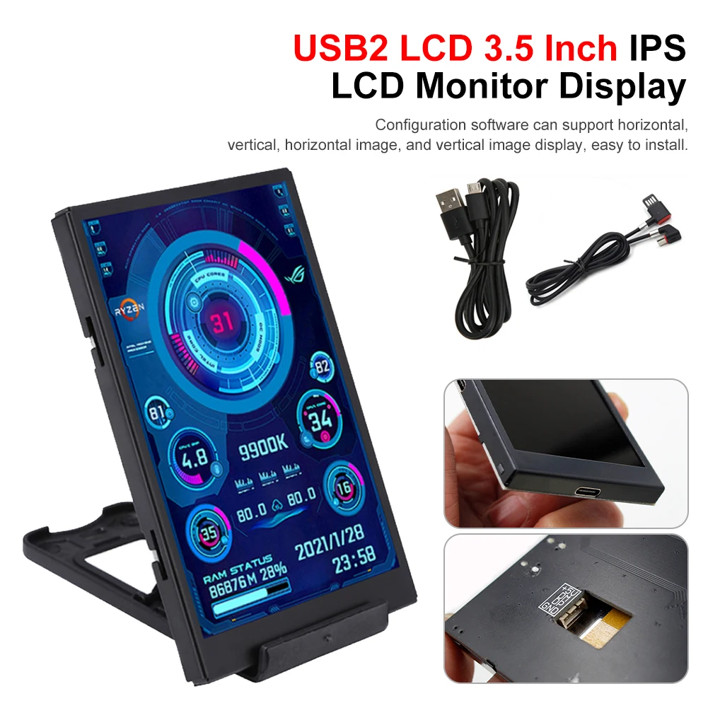 USB2LCD 3.5 Inch IPS LCD Monitor Display Light Smart Home AIDA64 RGB Breathing Display Sub-Screen For PC Computer Raspberry Pi
USB2LCD 3.5 Inch IPS LCD Monitor Display Light Smart Home AIDA64 RGB Breathing Display Sub-Screen For PC Computer Raspberry Pi