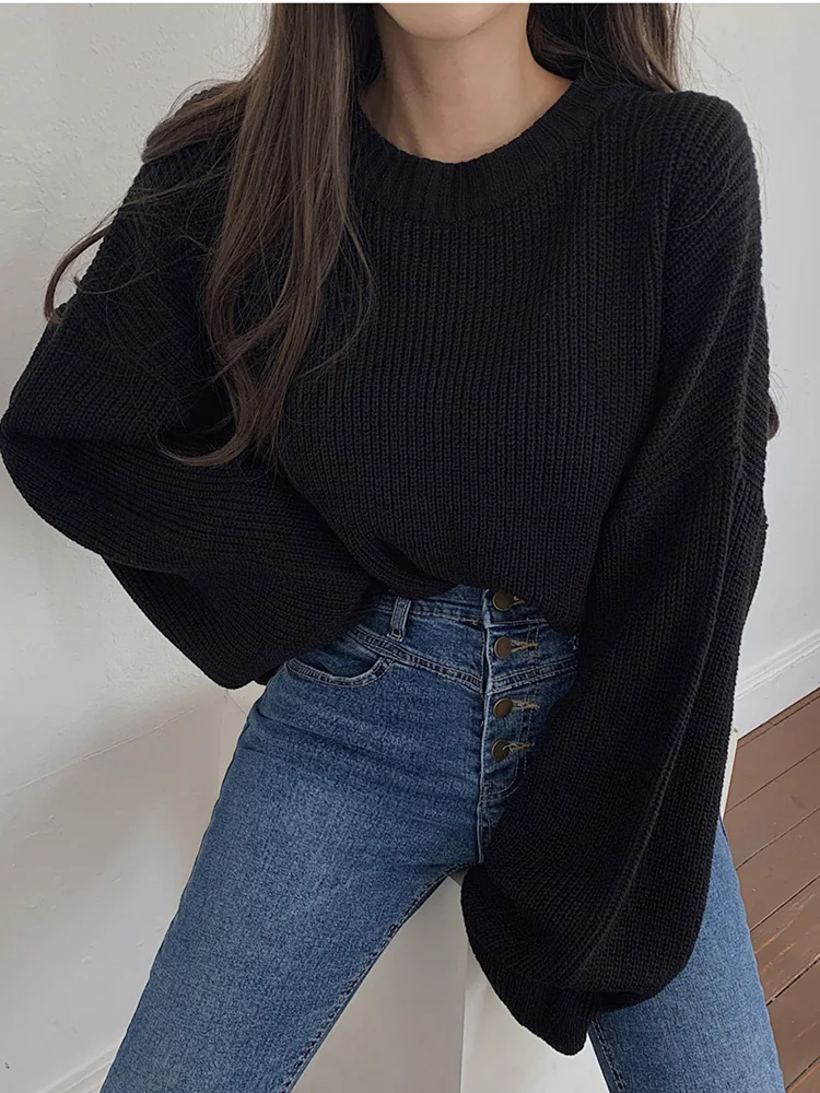 Autumn Korean Knit Sweater Lazy Wind Simple O-Neck Pullover Loose Casual Solid Color Long Sleeve Temperament Women Tops D1759
Autumn Korean Knit Sweater Lazy Wind Simple O-Neck Pullover Loose Casual Solid Color Long Sleeve Temperament Women Tops D1759