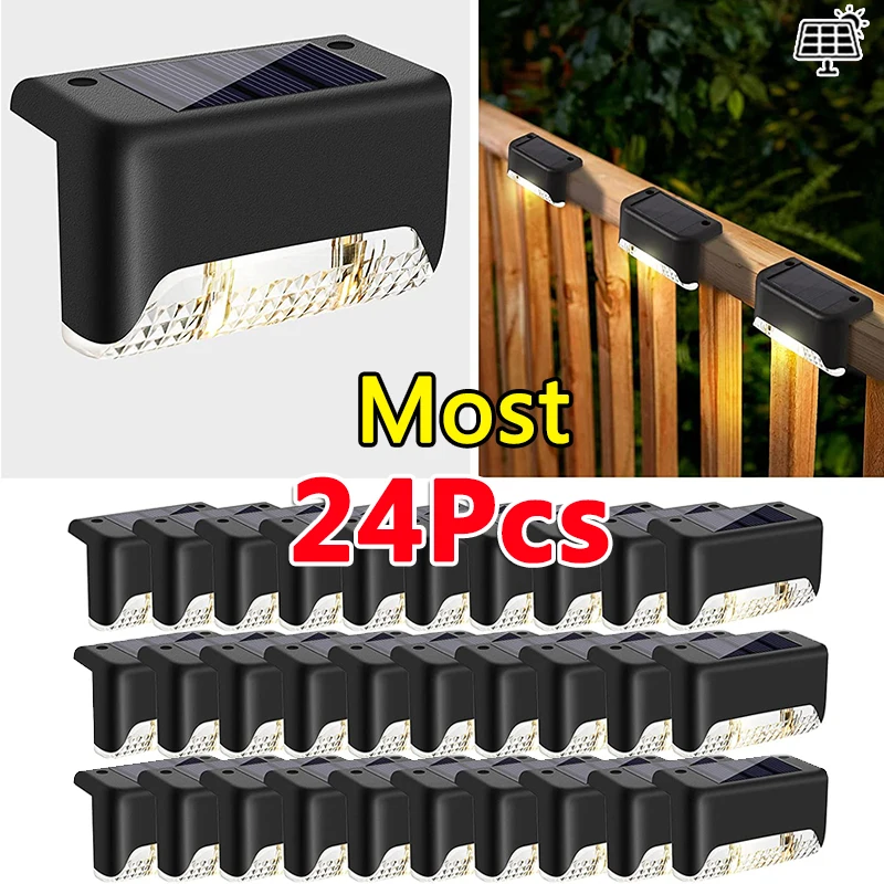 

24/16/12/8/4Pcs Solar Deck Lights Outdoor Waterproof LED Fence Lights Step Garden Decorate Lamp for Patio Stairs Railing Pathway