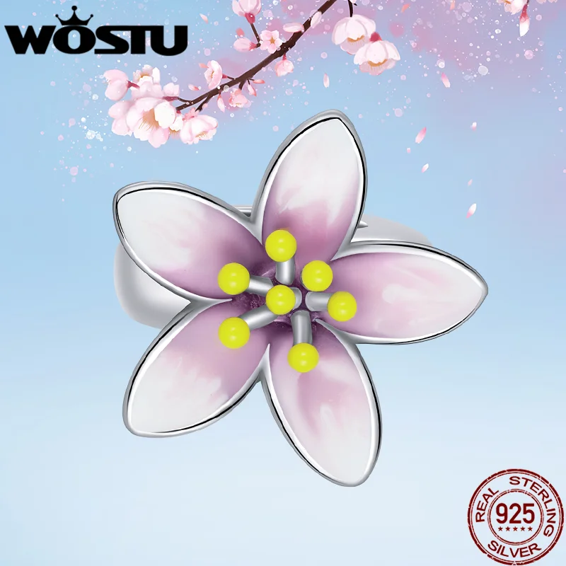 WOSTU Real 925 Sterling Silver Pink Flower Charms Romantic Lovely Cherry Blossom Spacer Beads Fit Original Bracelet DIY Necklace
WOSTU Real 925 Sterling Silver Pink Flower Charms Romantic Lovely Cherry Blossom Spacer Beads Fit Original Bracelet DIY Necklace