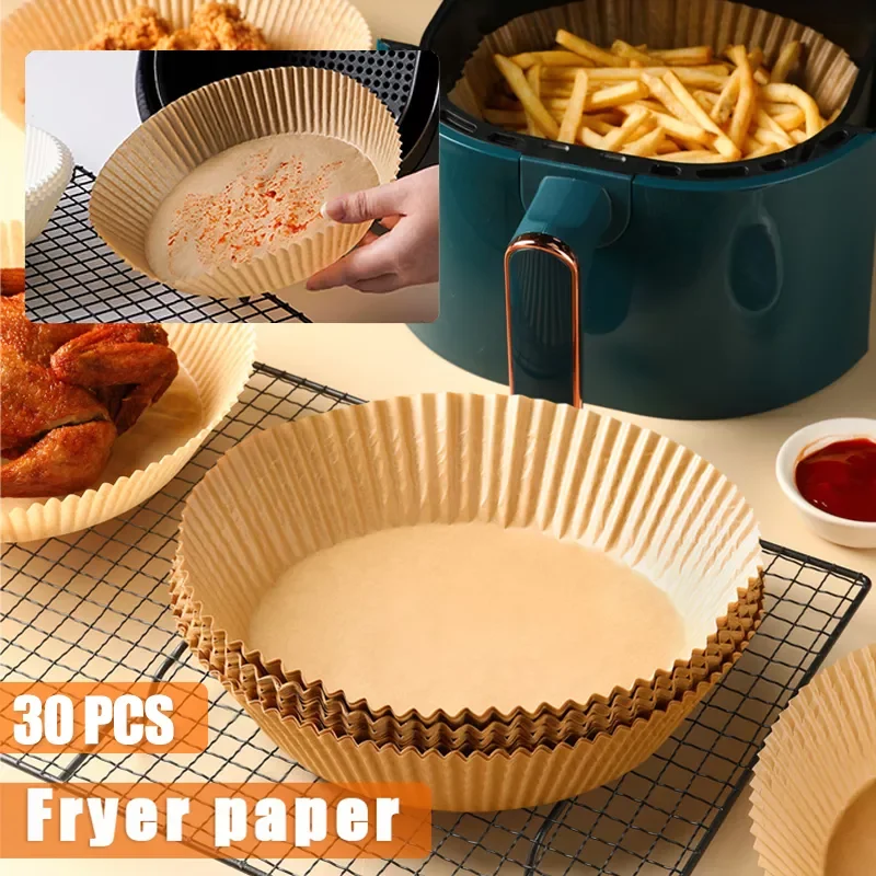 

30pcs 20/16cm Air Fryer Disposable Paper Parchment Wood Pulp Steamer Baking Paper for Air Fryer Cheesecake Air Fryer Accessories